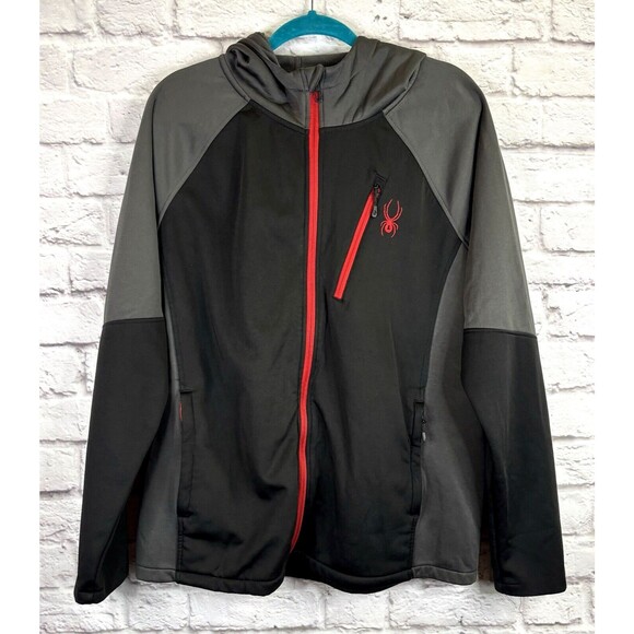Spyder Men's Transform Hooded Soft Shell‎ Jacket HydroWEB Windbreaker Grey LARGE - Picture 1 of 8